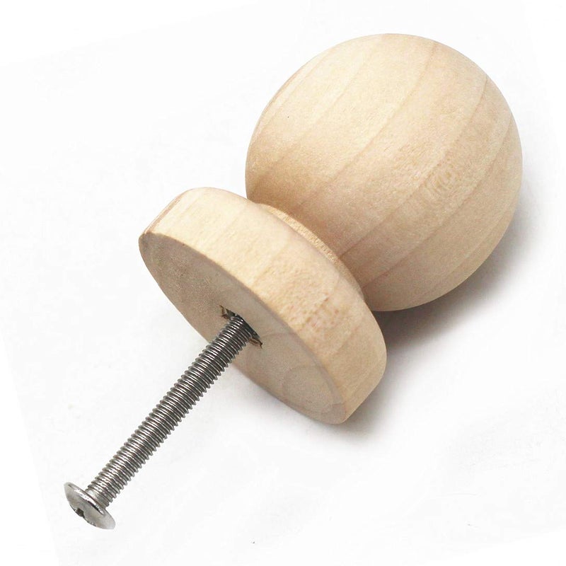 WEICHUAN 10PCS Ball with Base Shape Unfinished Wood Drawer Knobs Pulls Handles - Cabinet Furniture Drawer Knobs Pulls Handles (Diameter: 1-3/8 Inches Height: 1-3/4 Inch) - Image 3